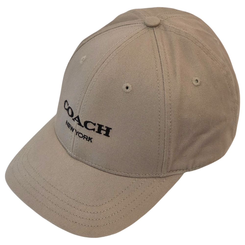 Coach New York Tan Baseball Cap Embroidered Logo Leather Strap Metal Hardware - Picture 13 of 16